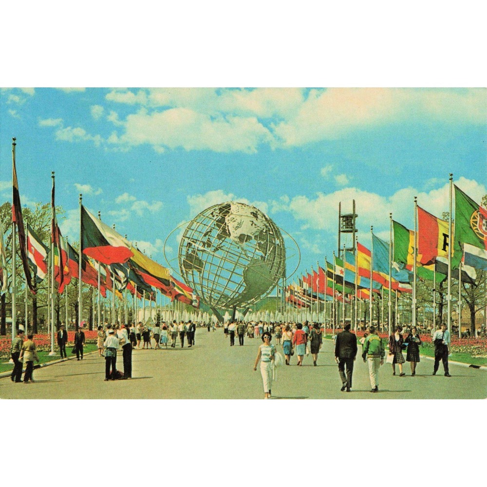 Vintage 1964 1965 New York World Fair Unisphere Postcard Court of Nations Flags